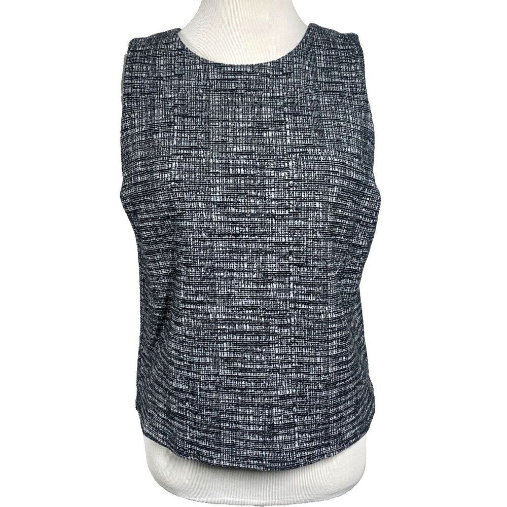 Banana Republic Tweed Shell Top M Black White Lined Sleeveless Work Casual